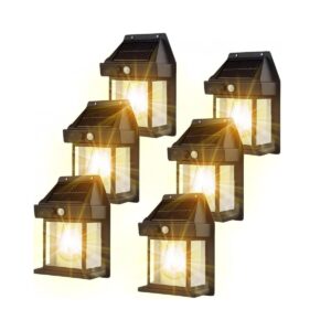 Set 6 lămpi solare de perete LED, cu senzor de mișcare, pentru exterior, stil felinar