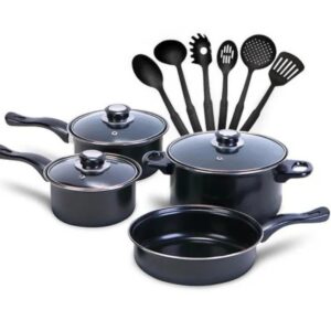 Set vase de gătit, 13 piese, aluminiu antiaderent, capace sticlă